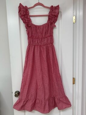 Sim & Sam Red Gingham Ruffle Strap Dress Sz S